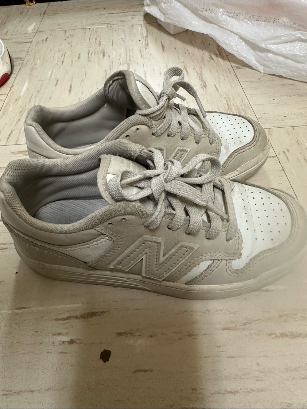 New Balance White and Light Gray Low-Top Sneakers